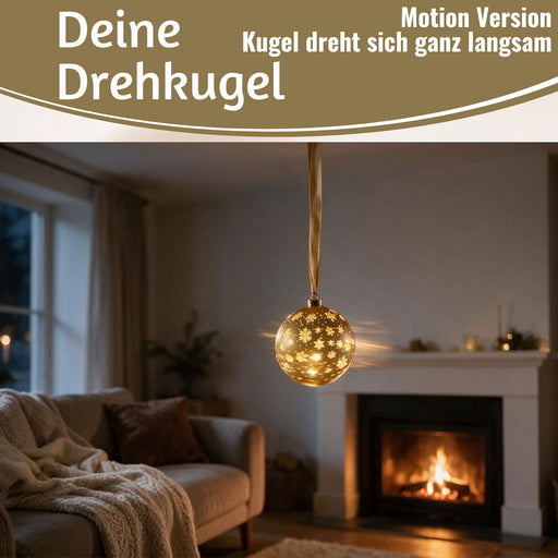 KI-generiertes Bild,XL Deko Glas Lichtkugel 15LED 14cm Gold drehbar Timer Batterie Anhängen
