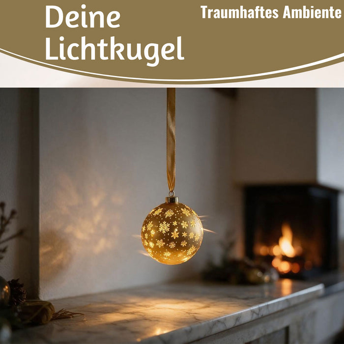 KI-generiertes Bild,XL Deko Glas Lichtkugel 15LED 14cm Gold drehbar Timer Batterie Anhängen