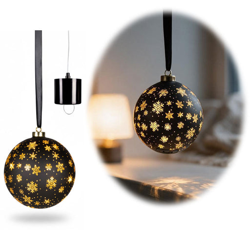 KI-generiertes Bild Deko Glas Lichtkugel 15LED 14cm Kugel Schwarz Gold Glaskugel Timer Batterie Anhängen