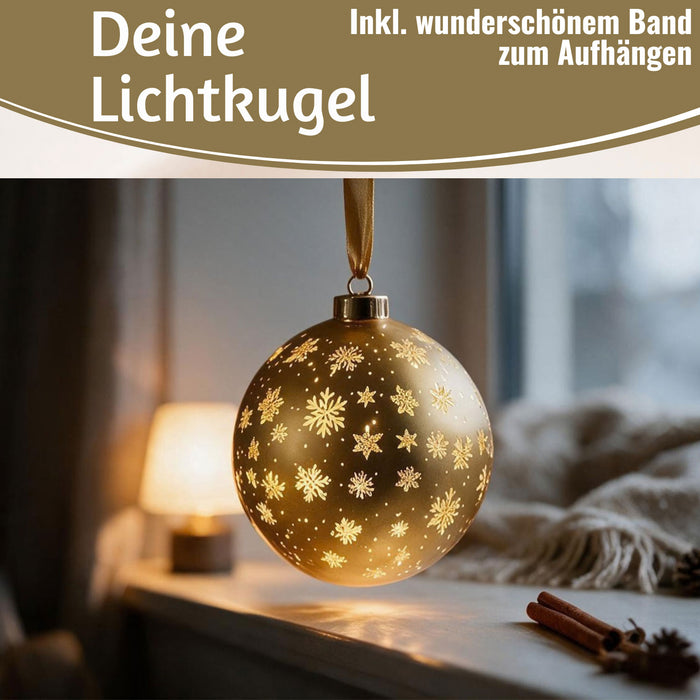 KI-generiertes Bild,XL Deko Glas Lichtkugel 15LED 14cm Gold drehbar Timer Batterie Anhängen