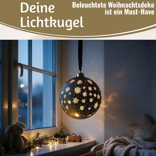 KI-generiertes Bild,XL Deko Glas Lichtkugel 15LED 14cm Gold drehbar Timer Batterie Anhängen