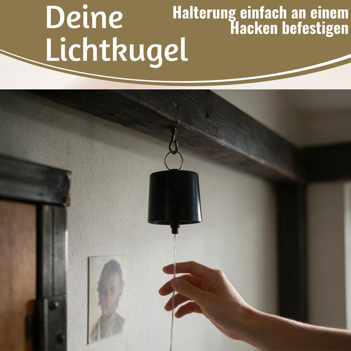 KI-generiertes Bild,XL Deko Glas Lichtkugel 15LED 14cm Gold drehbar Timer Batterie Anhängen