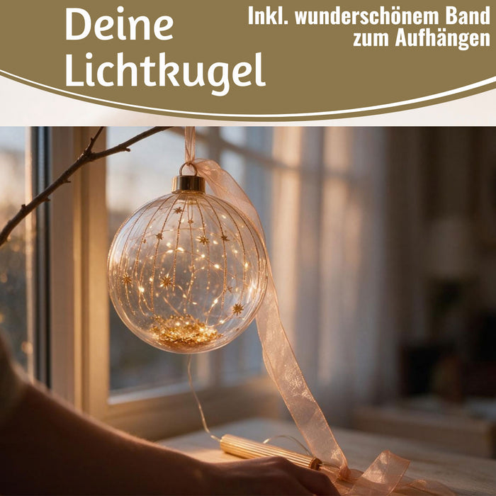 KI-generiertes Bild,XL Deko Glas Lichtkugel 30LED 14cm Gold Rose Glaskugel Timer Batterie Anhängen