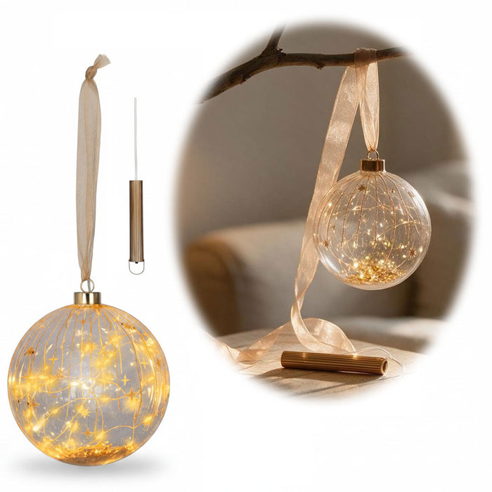 KI-generiertes Bild Deko Glas Lichtkugel 30LED 14cm Oslo Gold Rose Glaskugel Timer Batterie Anhängen