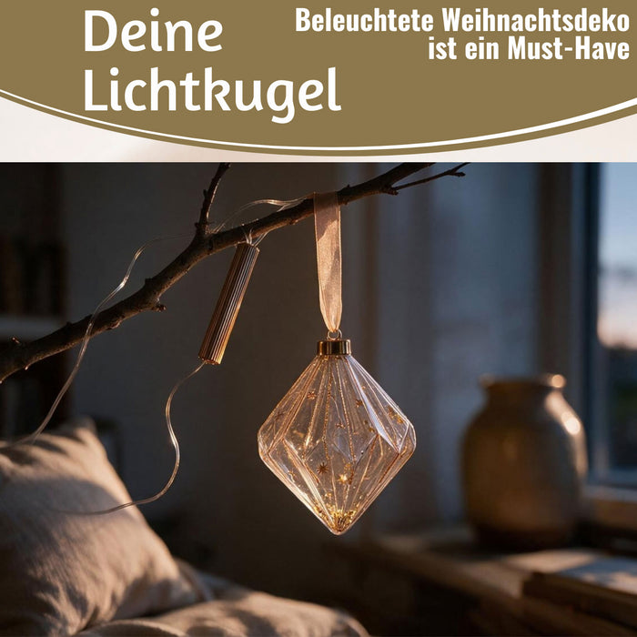 KI-generiertes Bild,XL Deko Glas Lichtkugel 30LED 14cm Gold Rose Glaskugel Timer Batterie Anhängen