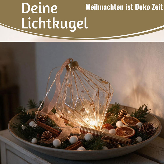 KI-generiertes Bild,XL Deko Glas Lichtkugel 30LED 14cm Gold Rose Glaskugel Timer Batterie Anhängen