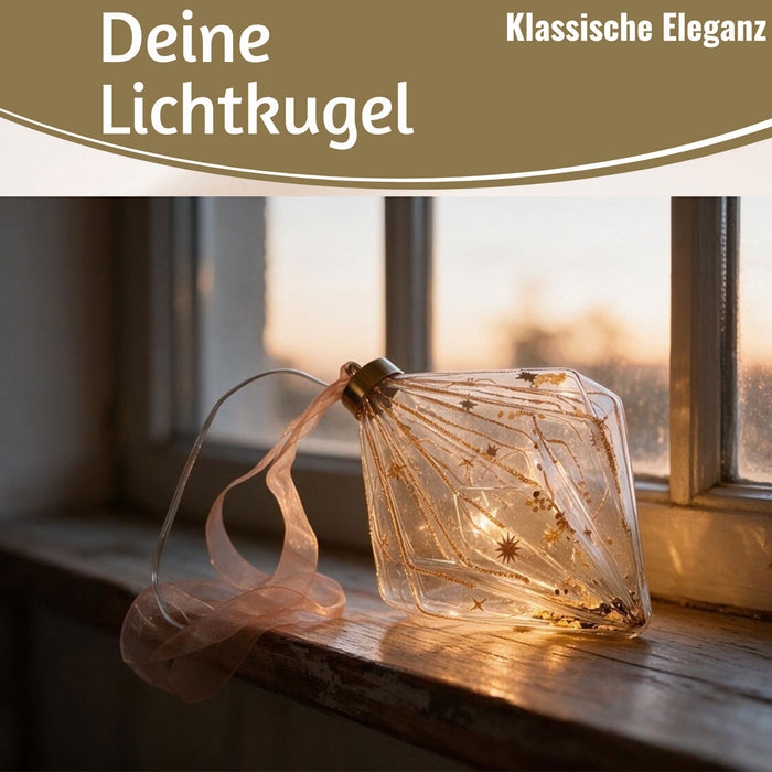 KI-generiertes Bild,XL Deko Glas Lichtkugel 30LED 14cm Gold Rose Glaskugel Timer Batterie Anhängen