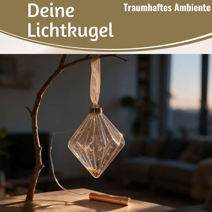 KI-generiertes Bild,XL Deko Glas Lichtkugel 30LED 14cm Gold Rose Glaskugel Timer Batterie Anhängen