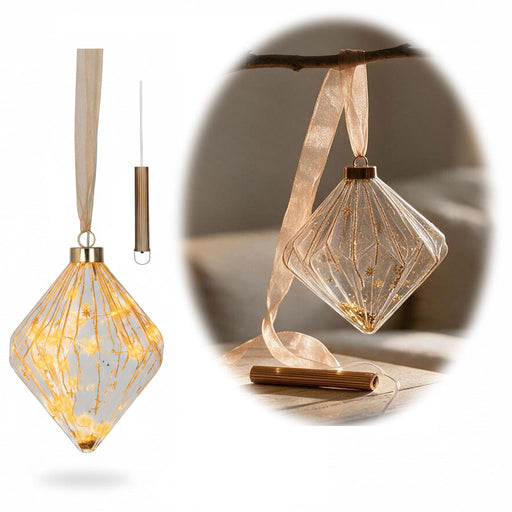 KI-generiertes Bild Deko Glas Lichtkugel 15LED 16cm Diamant Gold Rose Glaskugel Timer Batterie Anhängen