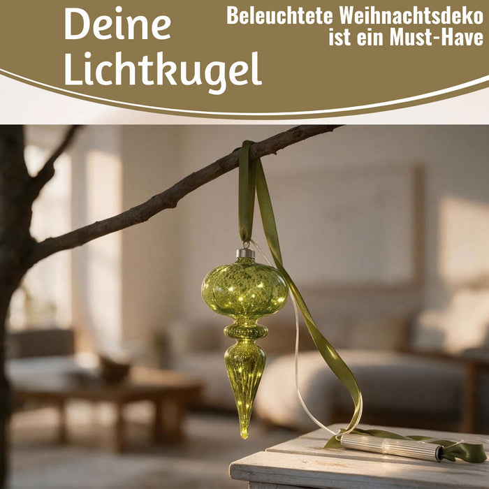 KI-generiertes Bild,XL Deko Glas Lichtkugel 10 LED 27cm Zapfen Silber Glaskugel Timer Batterie Anhängen