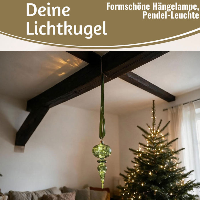KI-generiertes Bild,XL Deko Glas Lichtkugel 10 LED 27cm Zapfen Silber Glaskugel Timer Batterie Anhängen