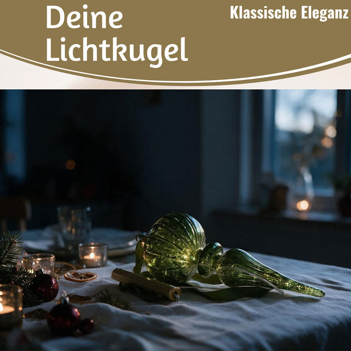 KI-generiertes Bild,XL Deko Glas Lichtkugel 10 LED 27cm Zapfen Silber Glaskugel Timer Batterie Anhängen