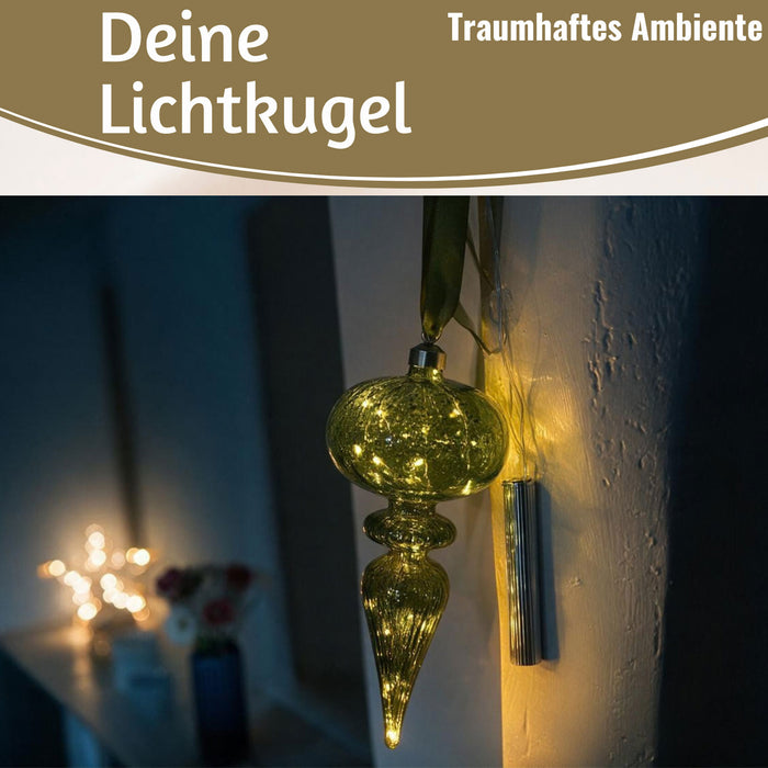 KI-generiertes Bild,XL Deko Glas Lichtkugel 10 LED 27cm Zapfen Silber Glaskugel Timer Batterie Anhängen