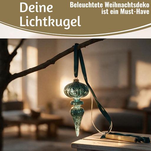KI-generiertes Bild,XL Deko Glas Lichtkugel 10 LED 27cm Zapfen Silber Glaskugel Timer Batterie Anhängen