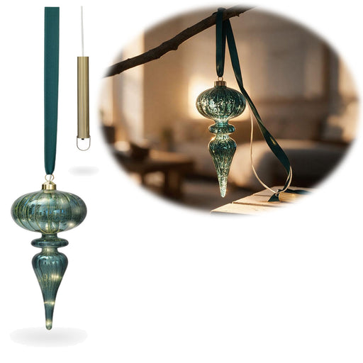 KI-generiertes Bild XL Deko Glas Lichtkugel 10 LED 27cm Zapfen Petrol Glaskugel Timer Batterie Anhängen