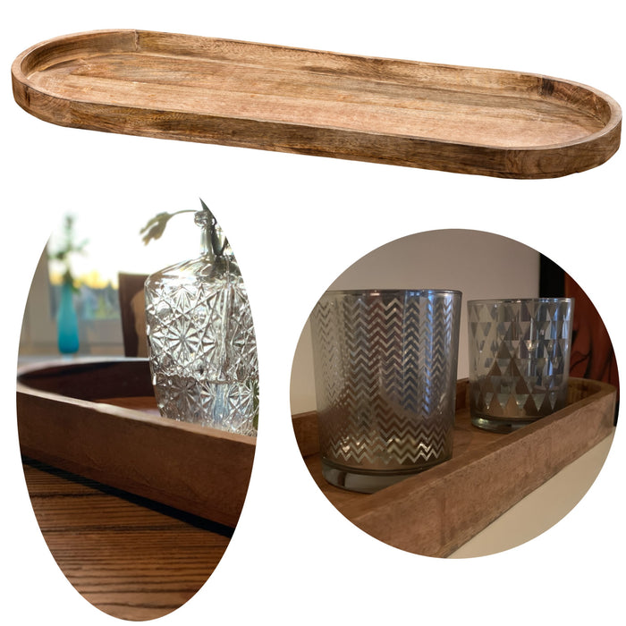 KI-generiertes Bild XL Deko-Tablett Mango-Holz Braun 72cm groß Serviertablett Obst-Schale Brot