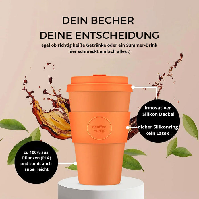 KI-generiertes Bild,Ecoffee Cup 400ml Magnificent Grau Blau PLA Coffee to Go Becher Wiederverwendbar